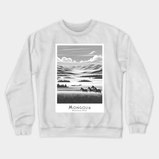 Serene Mongolian Steppes - Horses in Mongolia - black and white Crewneck Sweatshirt